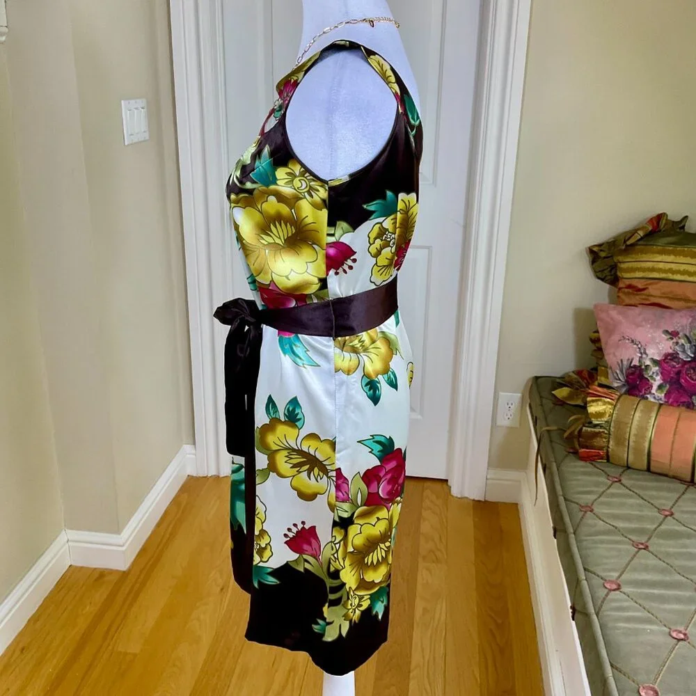 Geisha Dress Silk Floral Brown Yellow Multi (S) - Picture 3 of 9